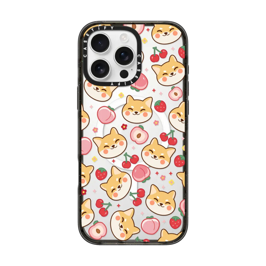 lindo shiba inu con melocotón cereza fresa - cachorro de anime de perro kawaii con